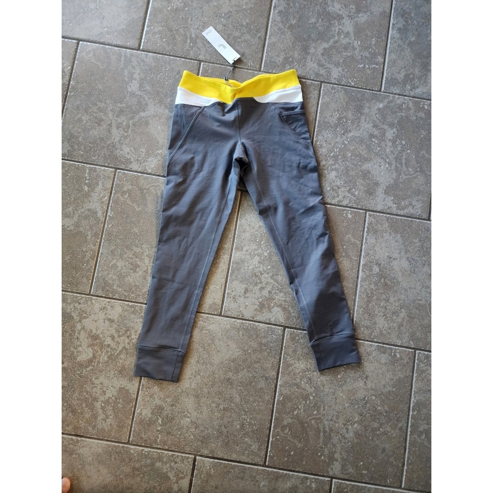 Lole Amoda Running Pants Womens Small Gray Yellow Colorblock Mesh Tights LWC0057